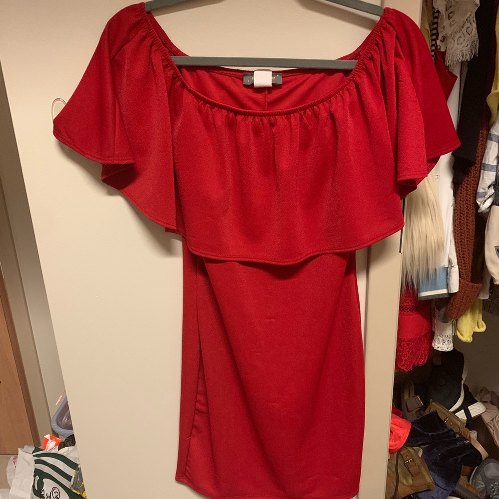 Red off the shoulder dress